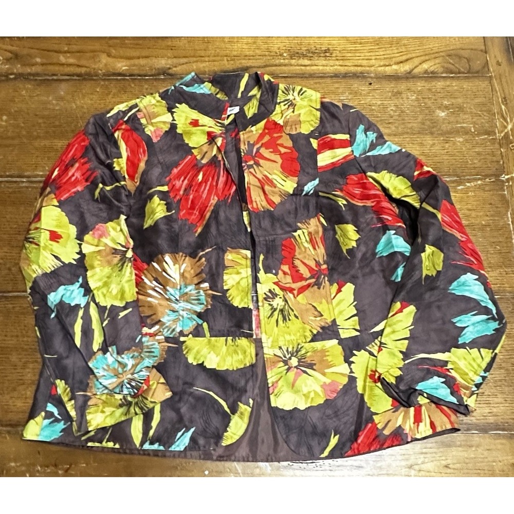 COLDWATER CREEK Open Front Floral Jacket Blazer Silk Unlined Work Womens Size 1X
